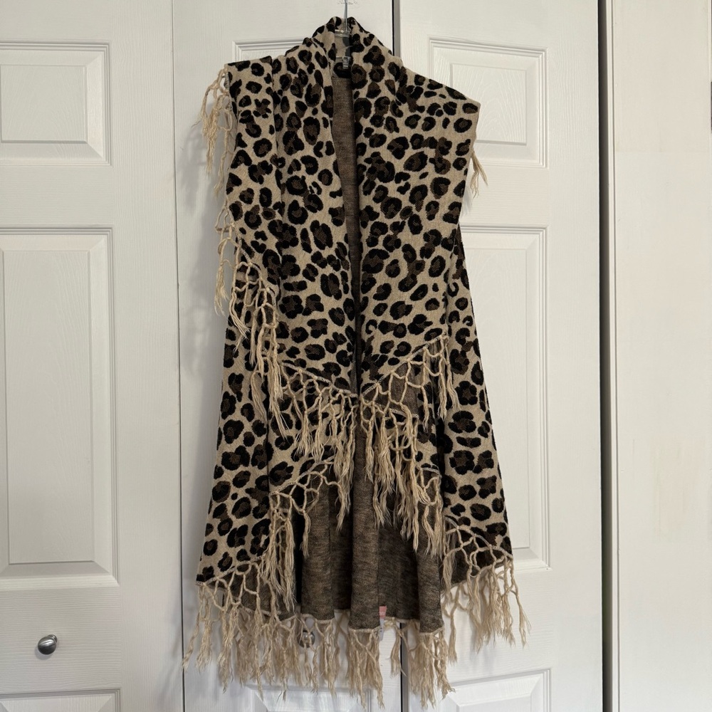 Leopard Print Fringe Vest